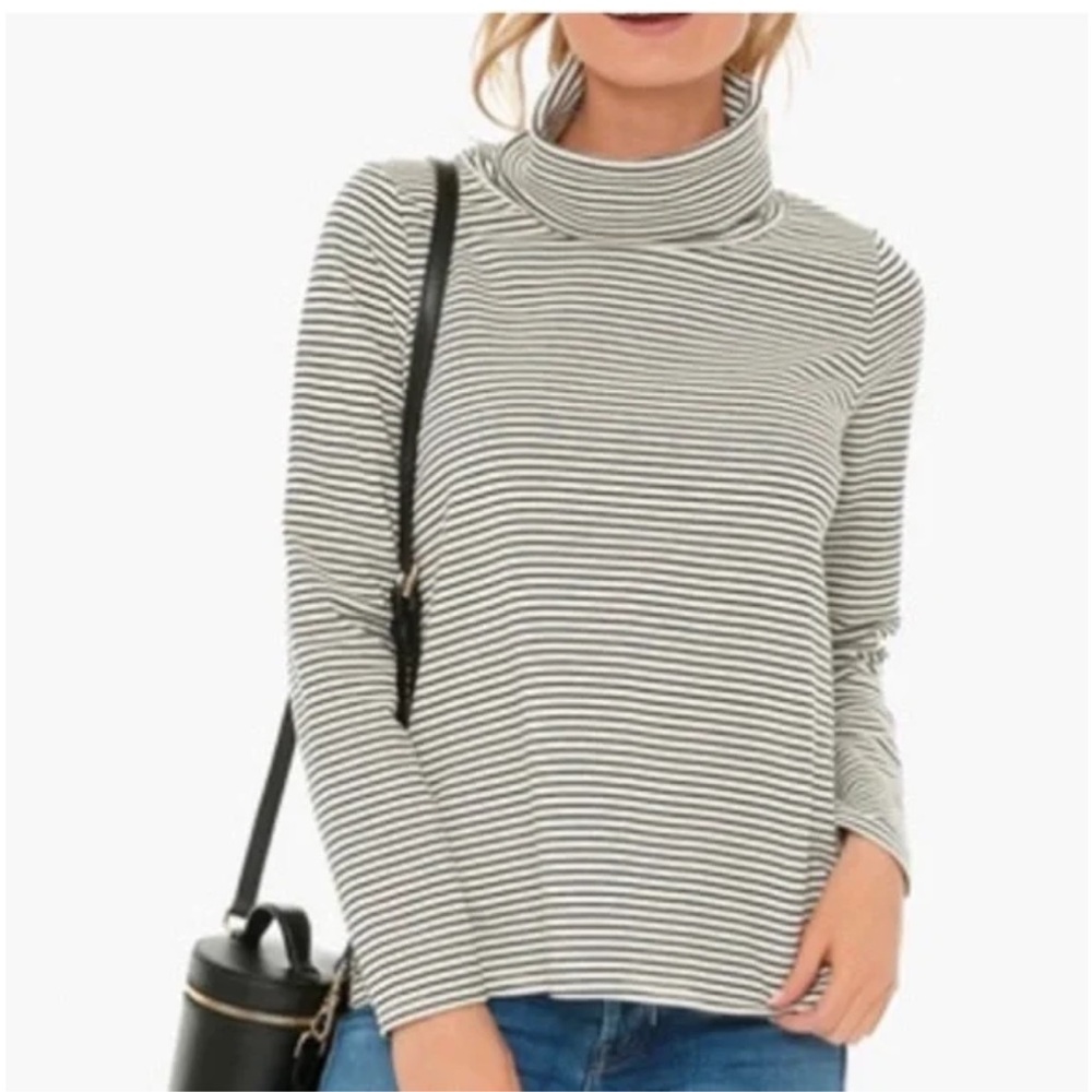 Tuckernuck Pomander Place Black White Stripe Langley Roll Neck Turtleneck Top